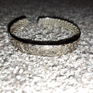 Silver-Tone Floral Engraved Cuff Bracelet